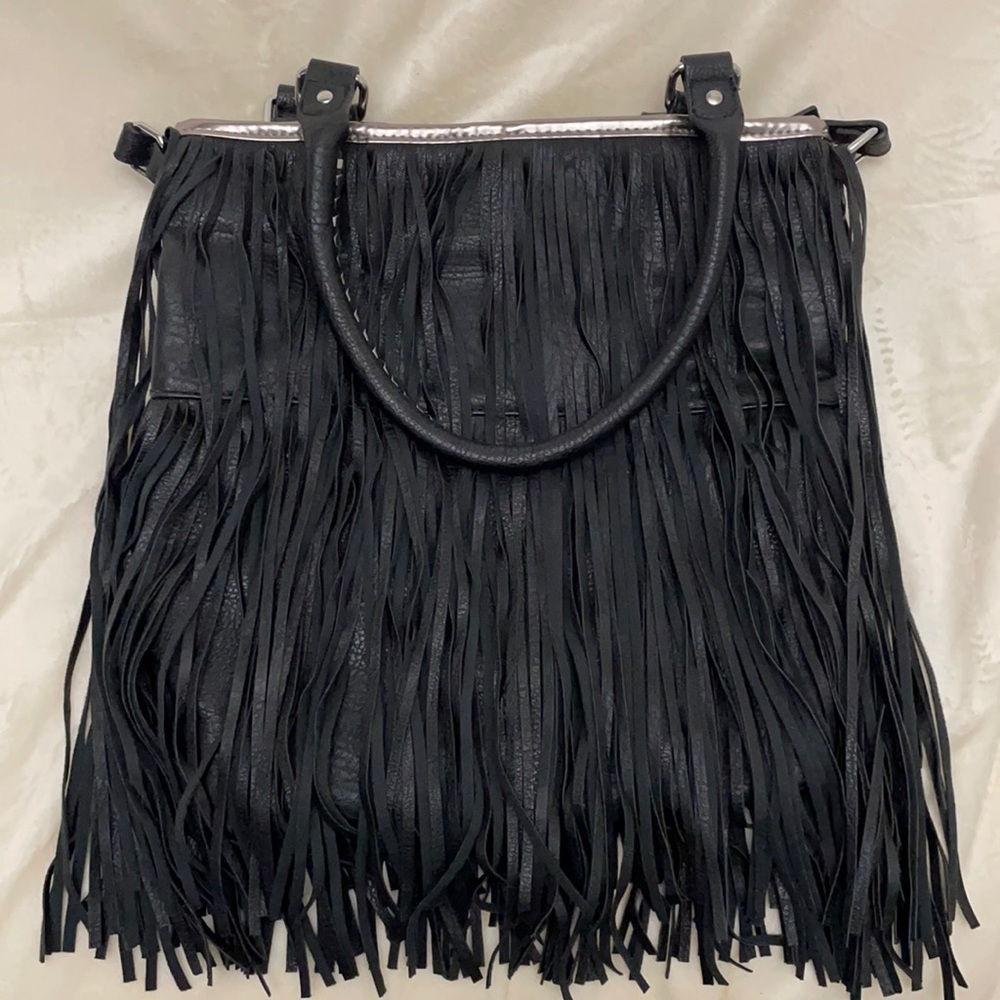 Steve Madden black fringe handbag